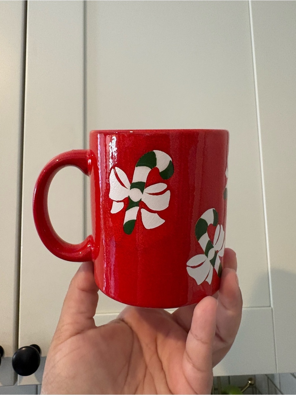 Vintage Waechtersbach Germany Red Ceramic Mug With Green and White Candy Canes - Picture 4 of 9